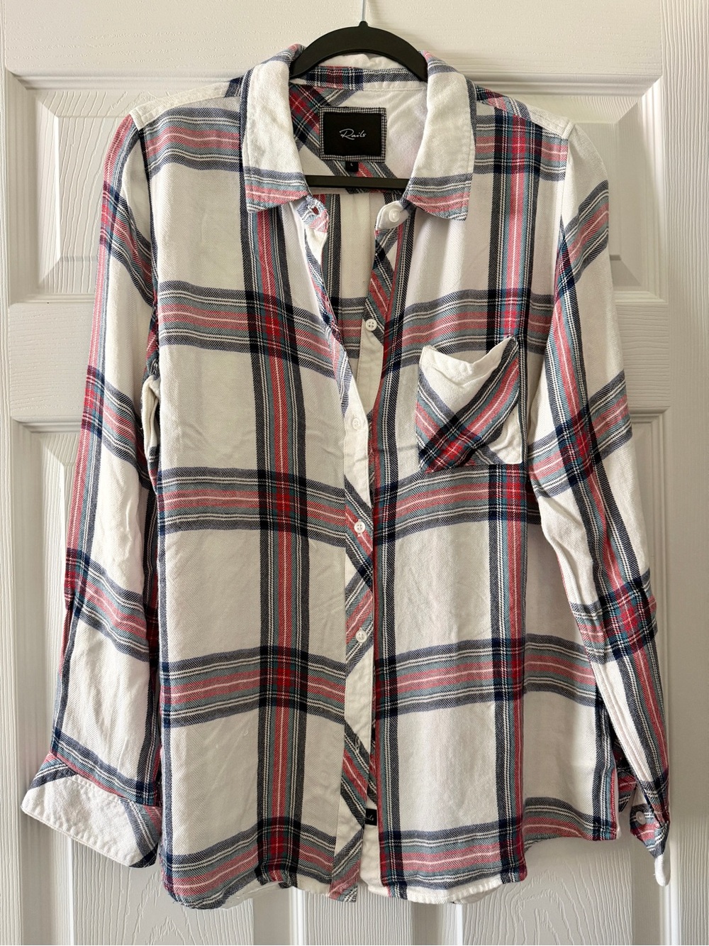 Rails White Red & Navy Plaid Flannel Button-Down Shirt